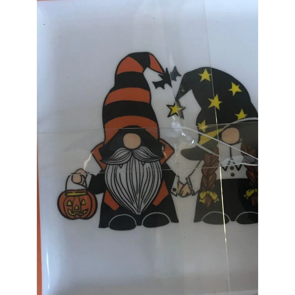 Halloween Gnomes Melamine Plates Witch Black Cat Orange 6 Inch Square Set of 4